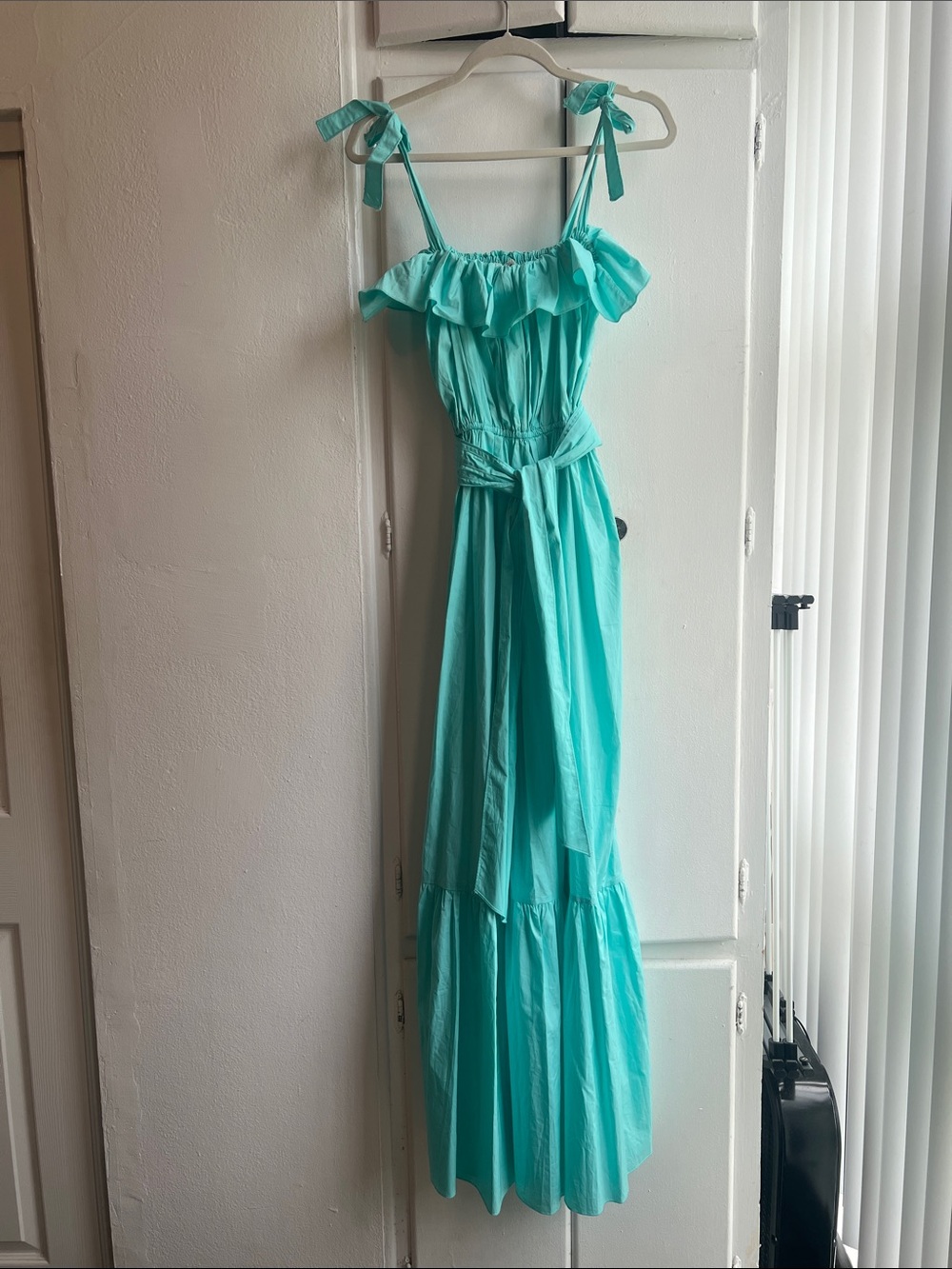 Saint Laurent Mint Ruffle Tie-Strap Maxi Dress | Size 36 (US 4)